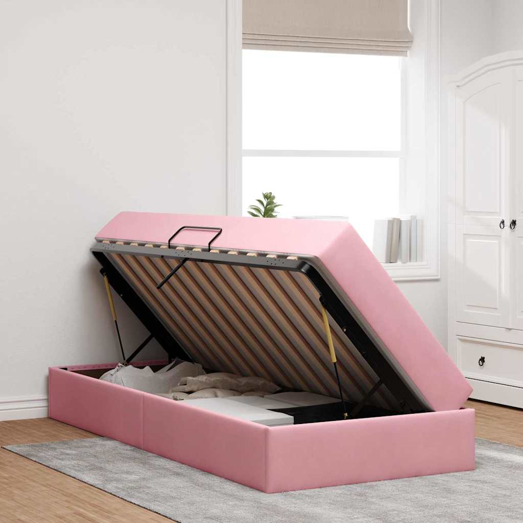 Lit avec rangement et matelas Rose 90 x 190 cm Velours