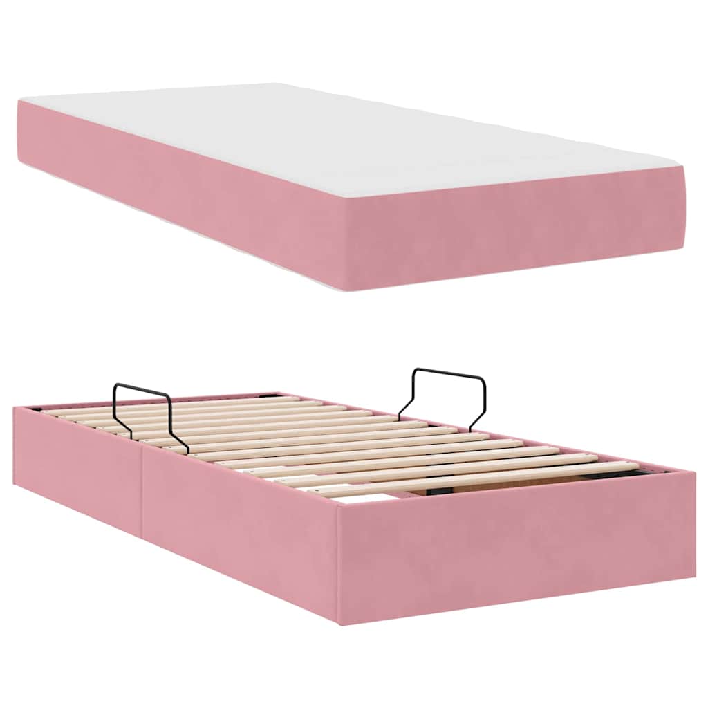 Lit avec rangement et matelas Rose 90 x 190 cm Velours