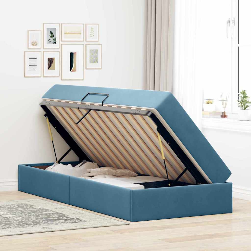 Lit avec rangement et matelas Bleu foncé 100 x 200 cm Velours - XIOS