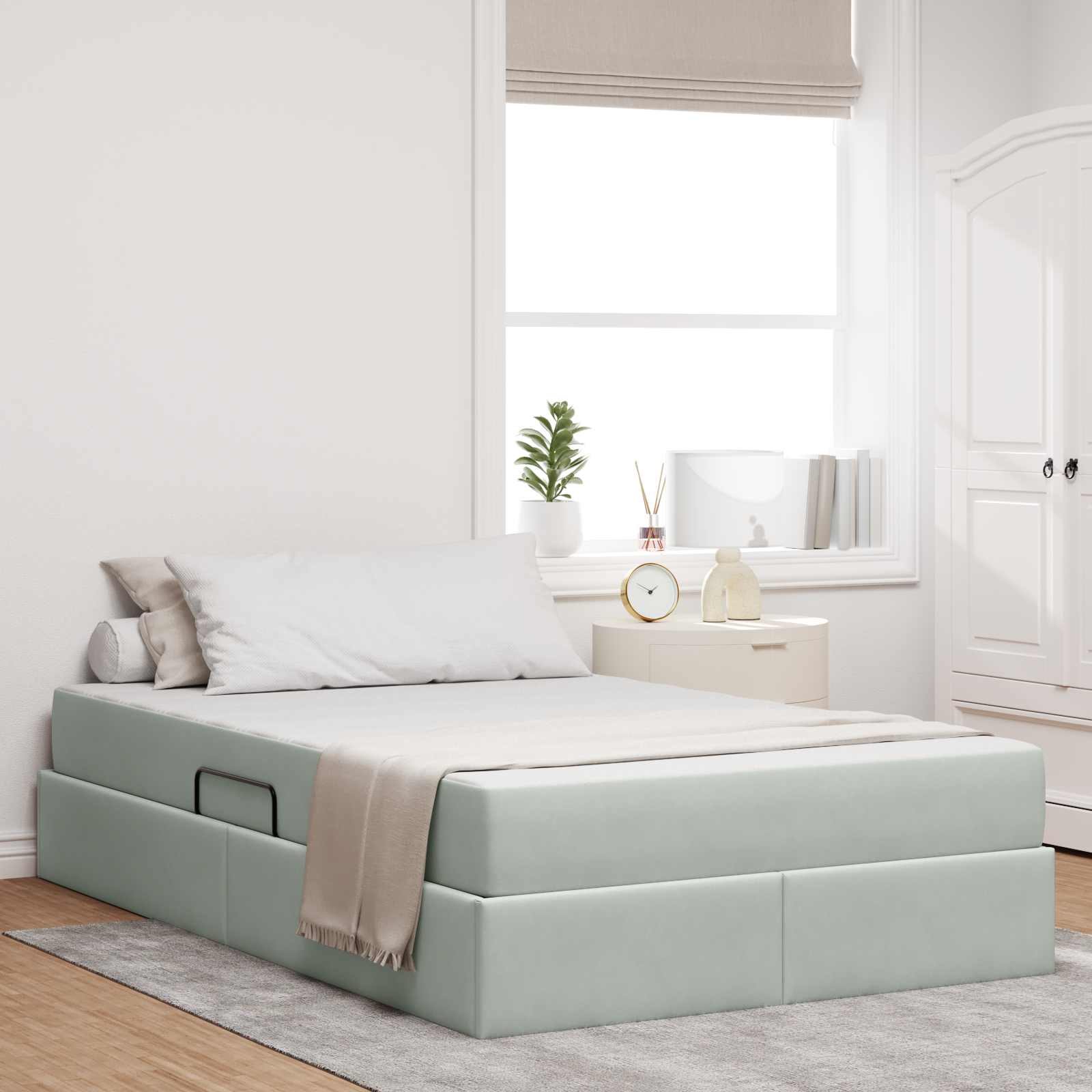 Lit avec rangement et matelas Gris clair 120 x 190 cm Velours - XIOS