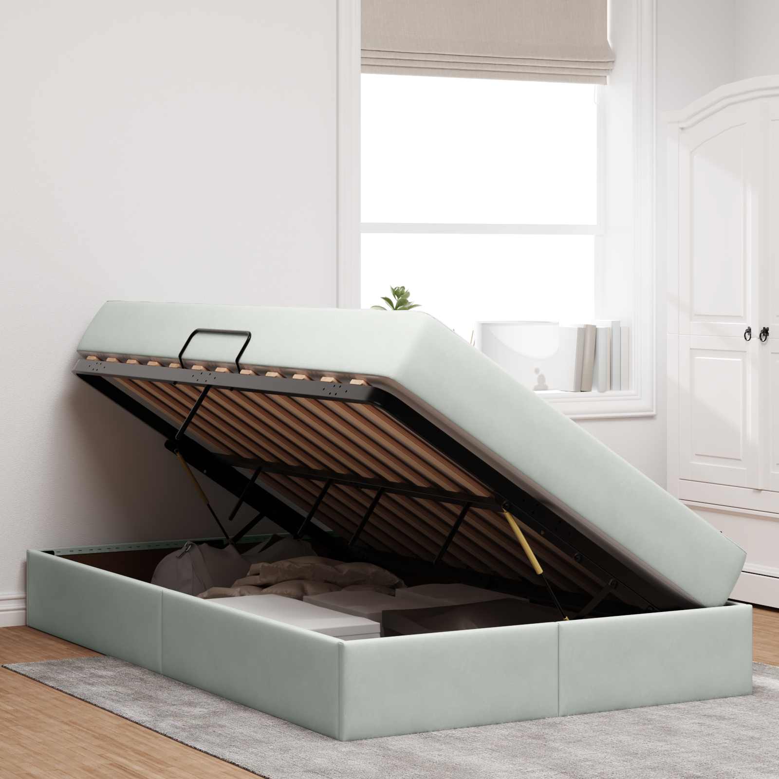 Lit avec rangement et matelas Gris clair 120 x 190 cm Velours - XIOS