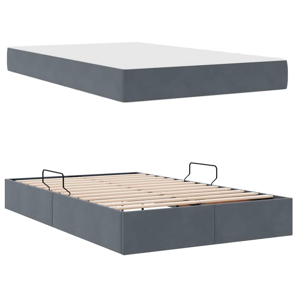 Lit avec rangement et matelas Gris foncé 120 x 200 cm Velours - XIOS