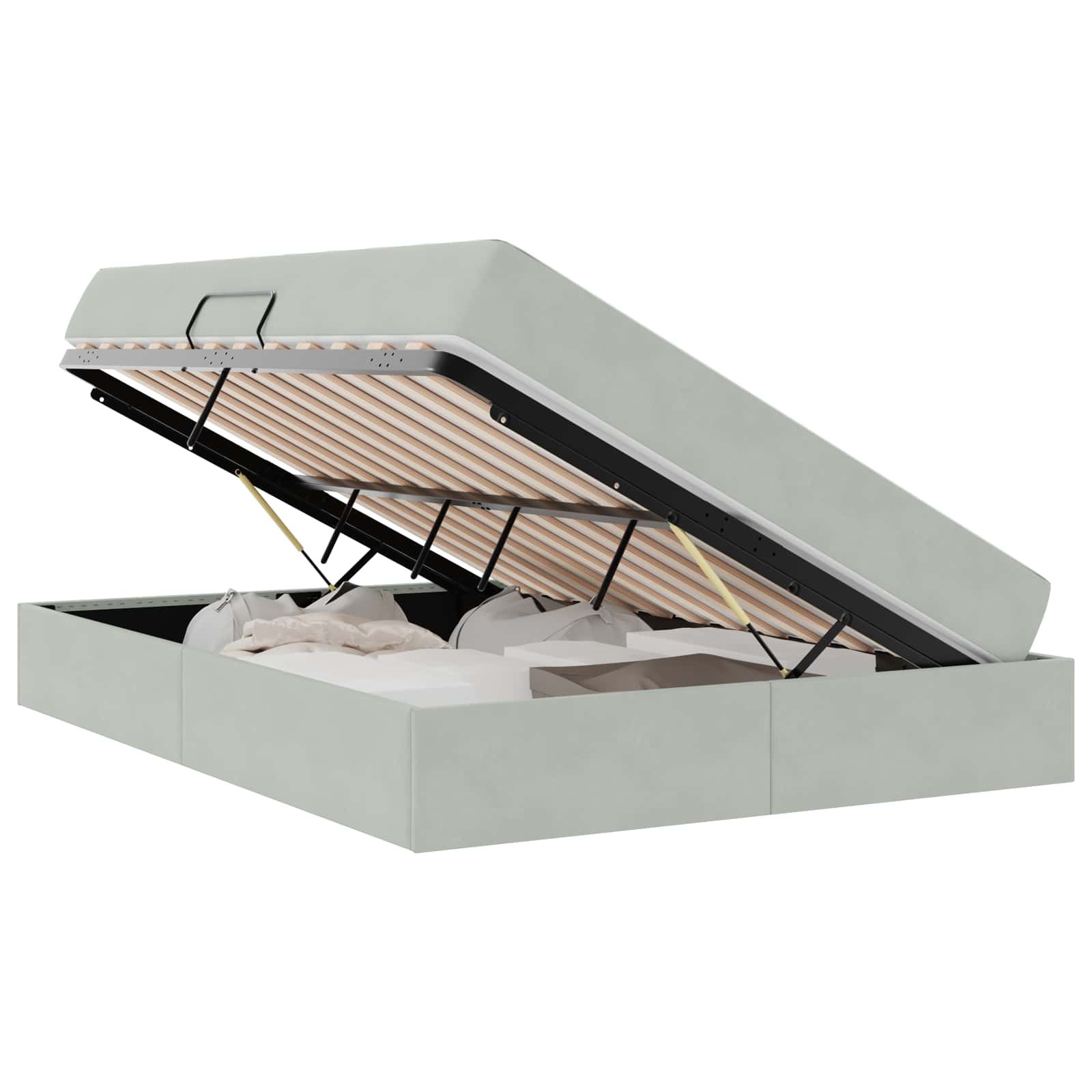 Lit avec rangement et matelas Gris clair 140 x 190 cm Velours - XIOS