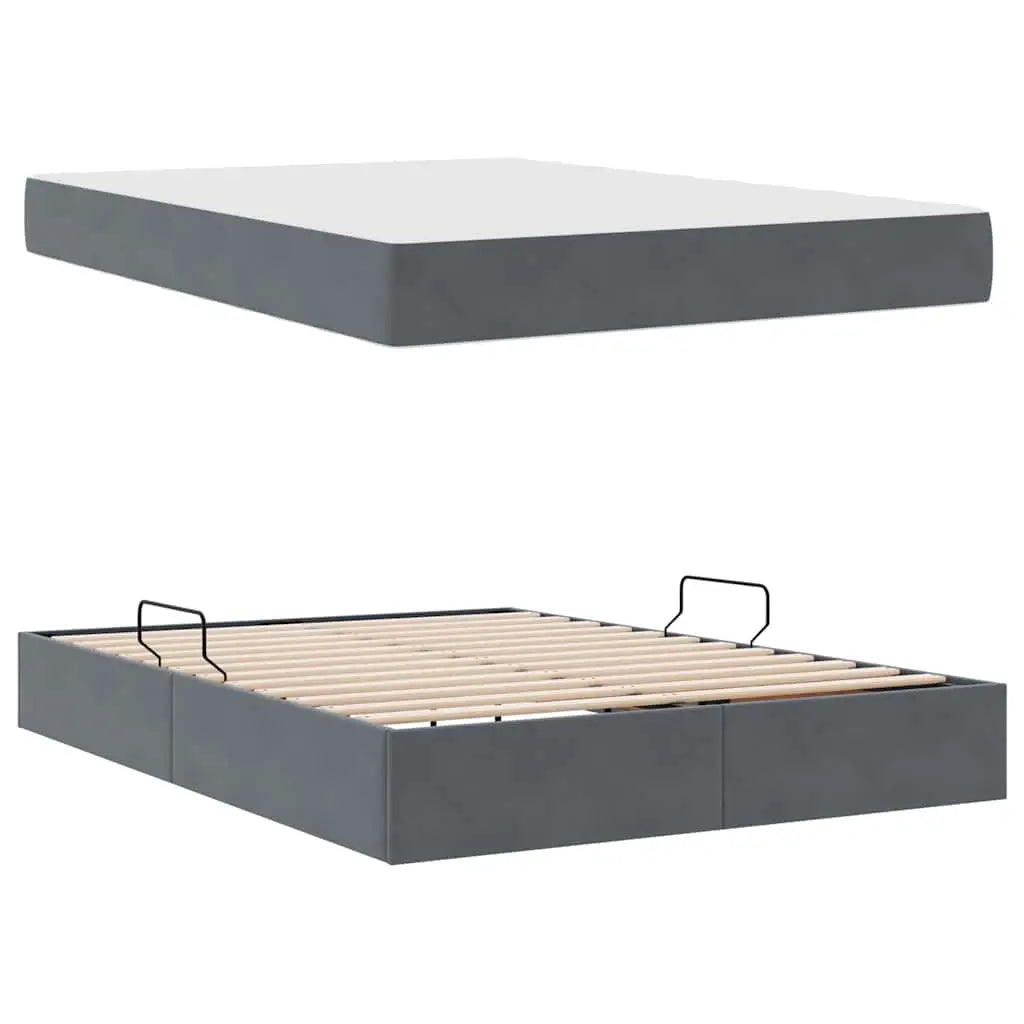 Lit avec rangement et matelas Gris foncé 140 x 200 cm Velours - XIOS