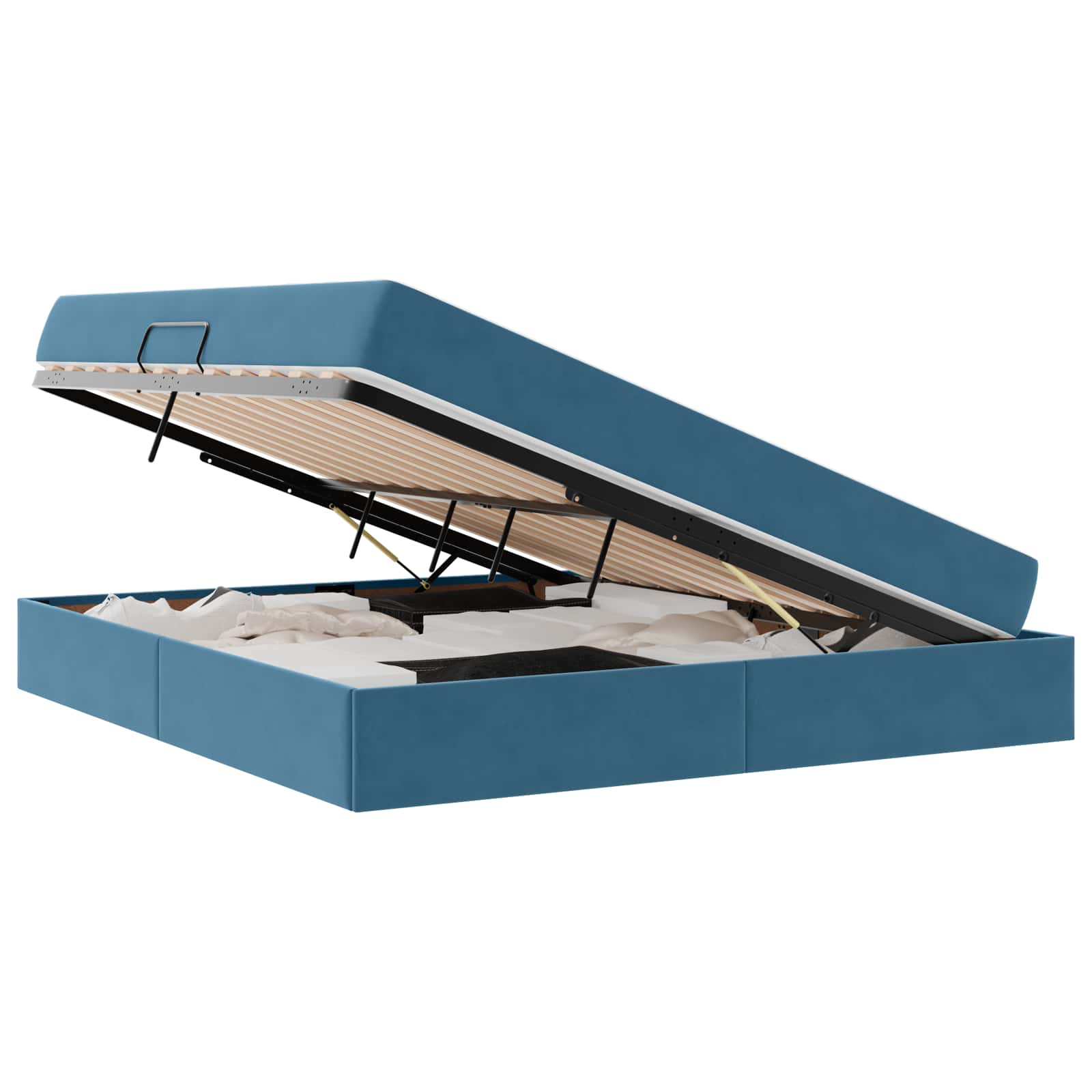 Lit avec rangement et matelas Bleu foncé 160 x 200 cm Velours - XIOS