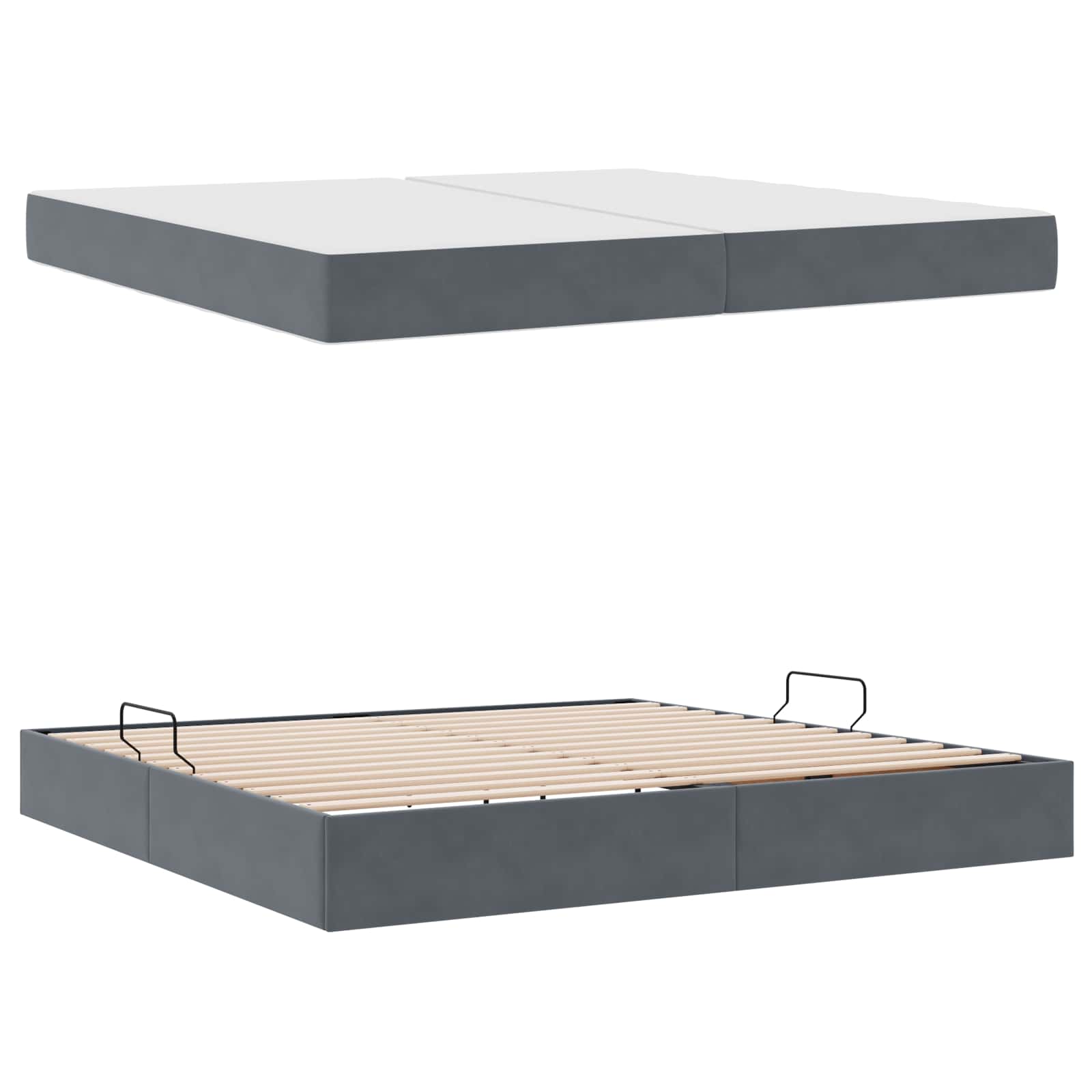Lit avec rangement et matelas Gris foncé 200 x 200 cm Velours - XIOS
