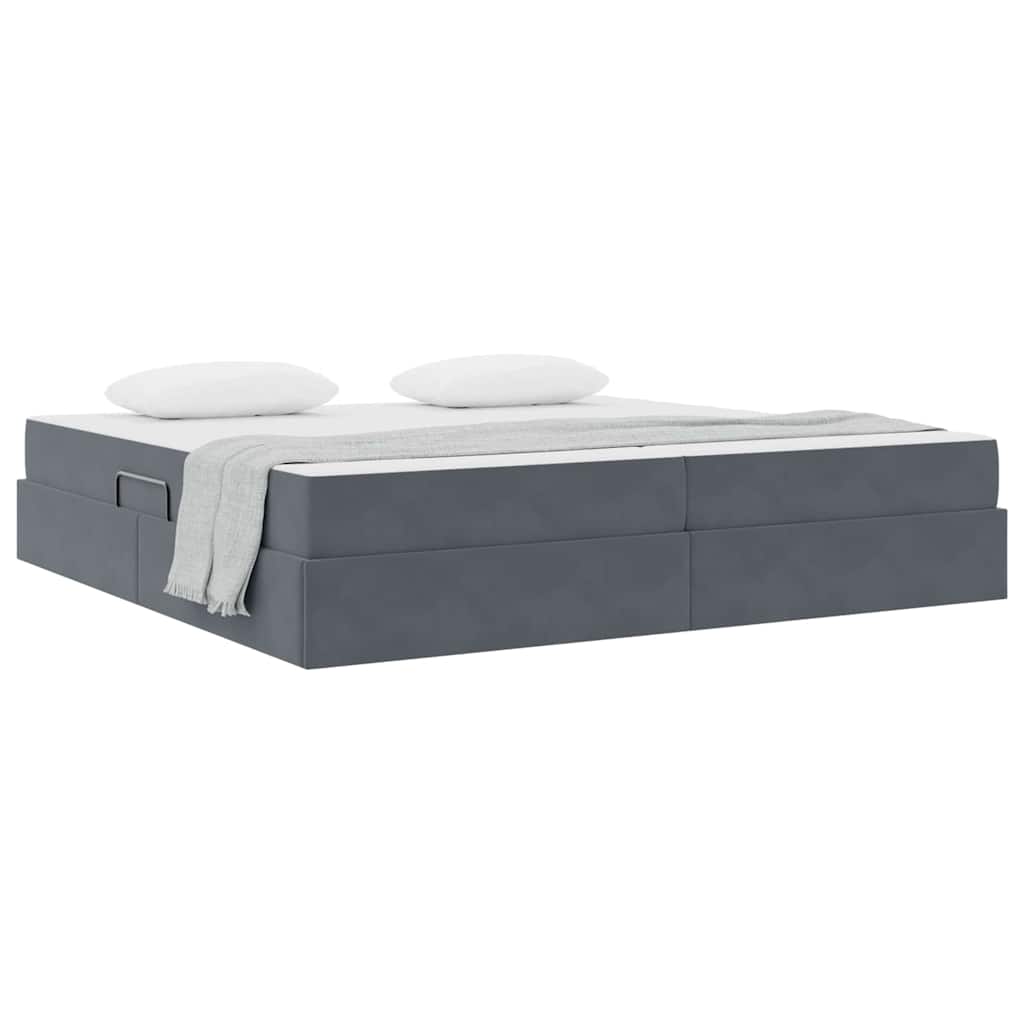 Lit avec rangement et matelas Gris foncé 200 x 200 cm Velours - XIOS