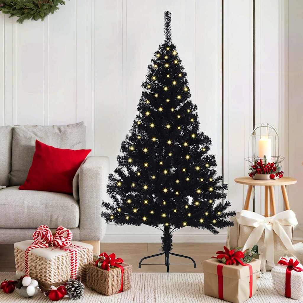 Sapin de Noël artificiel pré-éclairé Noir 150 cm PVC - XIOS