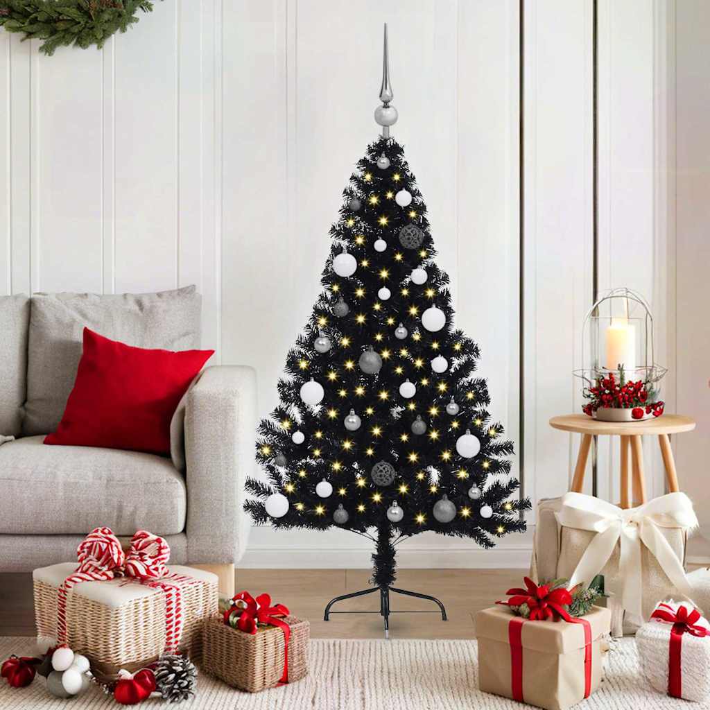 Sapin de Noël artificiel pré-éclairé Noir 150 cm PVC - XIOS