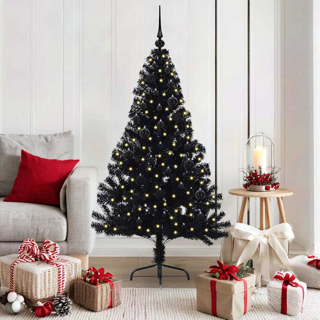 Sapin de Noël artificiel pré-éclairé Noir 150 cm PVC - XIOS