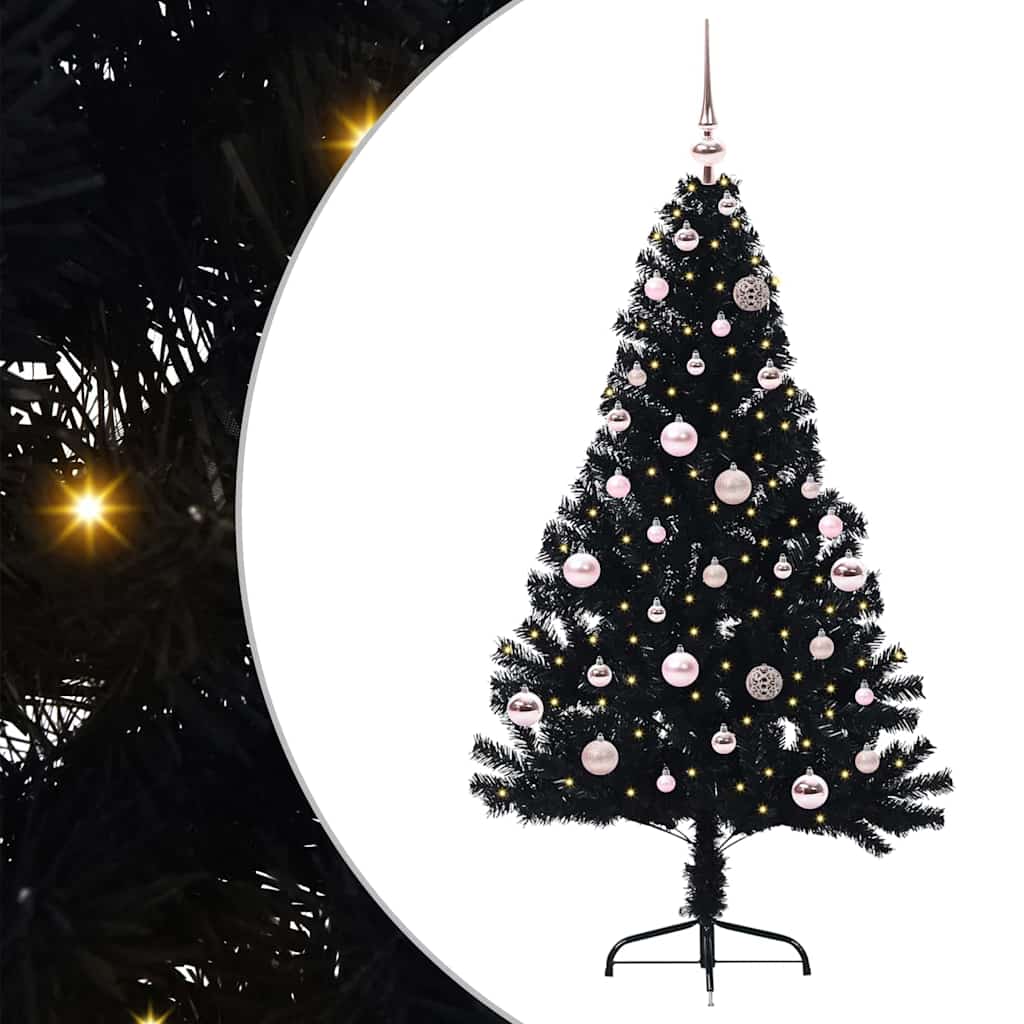 Sapin de Noël artificiel pré-éclairé Noir 150 cm PVC - XIOS