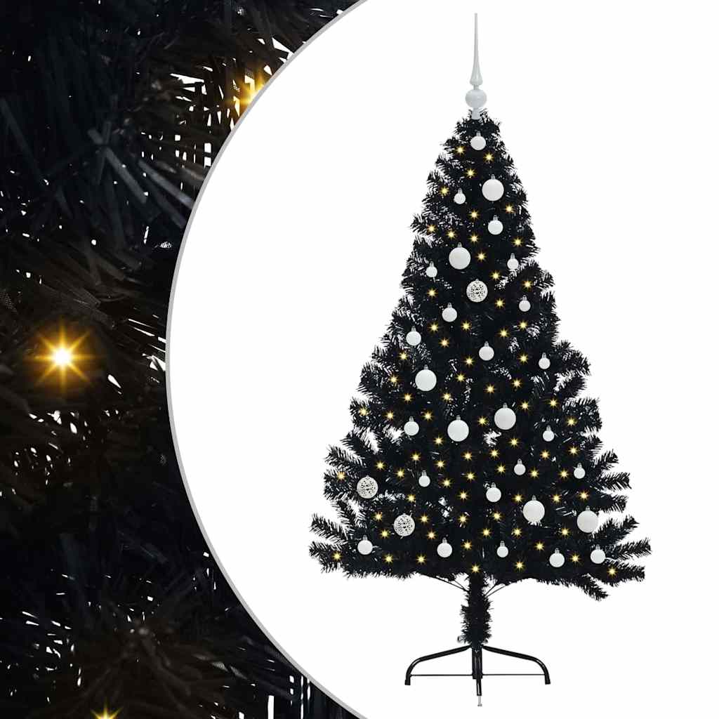 Sapin de Noël artificiel pré-éclairé Noir 150 cm PVC - XIOS