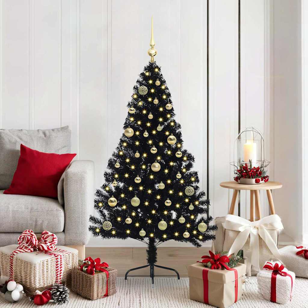 Sapin de Noël artificiel pré-éclairé Noir 150 cm PVC - XIOS