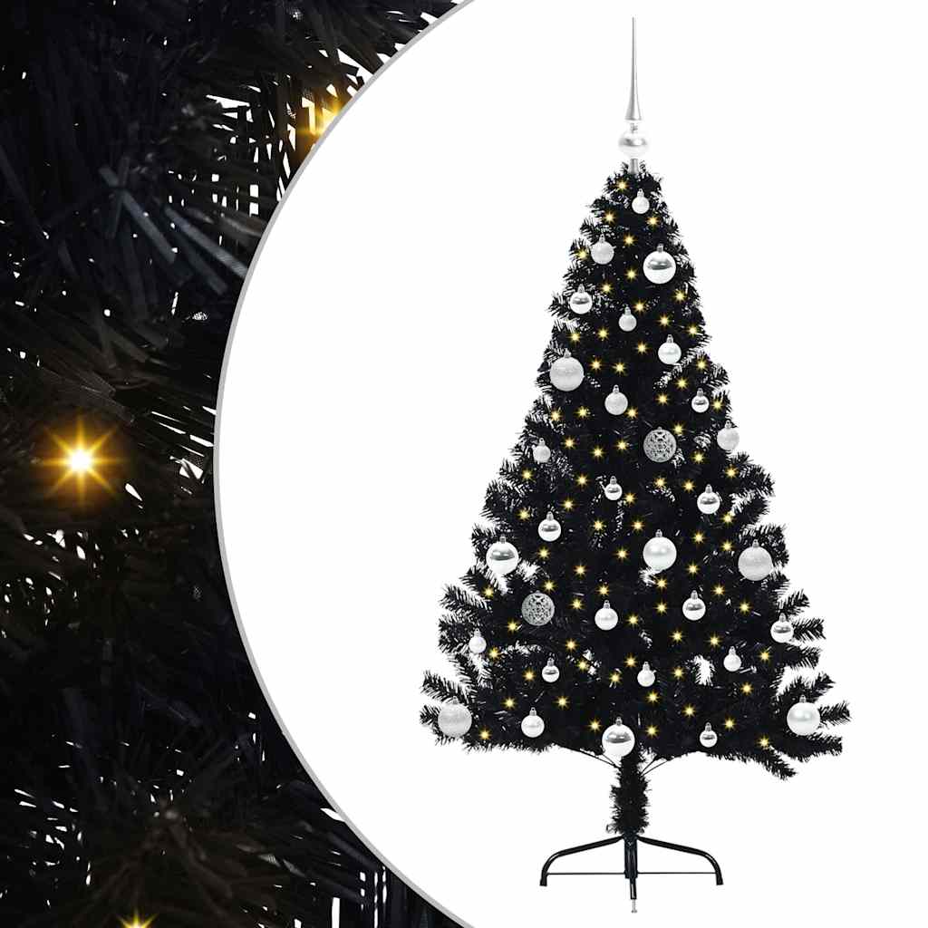 Sapin de Noël artificiel pré-éclairé Noir 150 cm PVC - XIOS