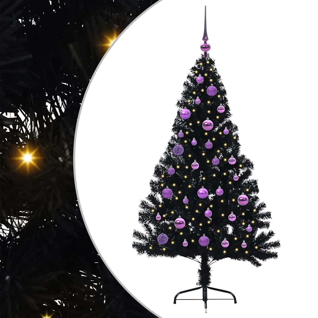 Sapin de Noël artificiel pré-éclairé Noir 150 cm PVC - XIOS