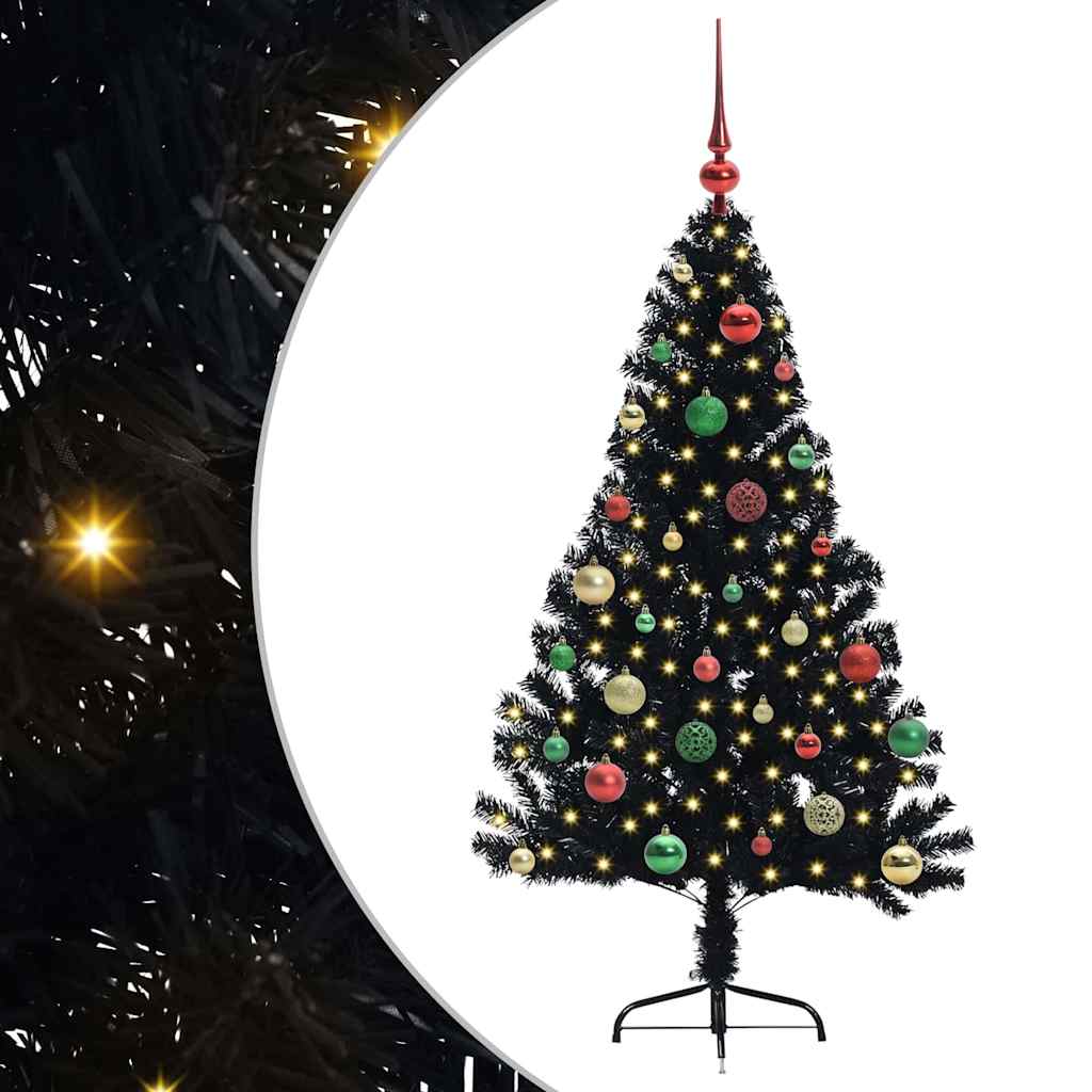 Sapin de Noël artificiel pré-éclairé Noir 150 cm PVC - XIOS
