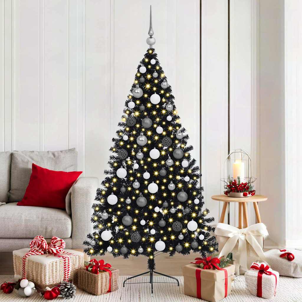 Sapin de Noël artificiel pré-éclairé Noir 180 cm PVC - XIOS