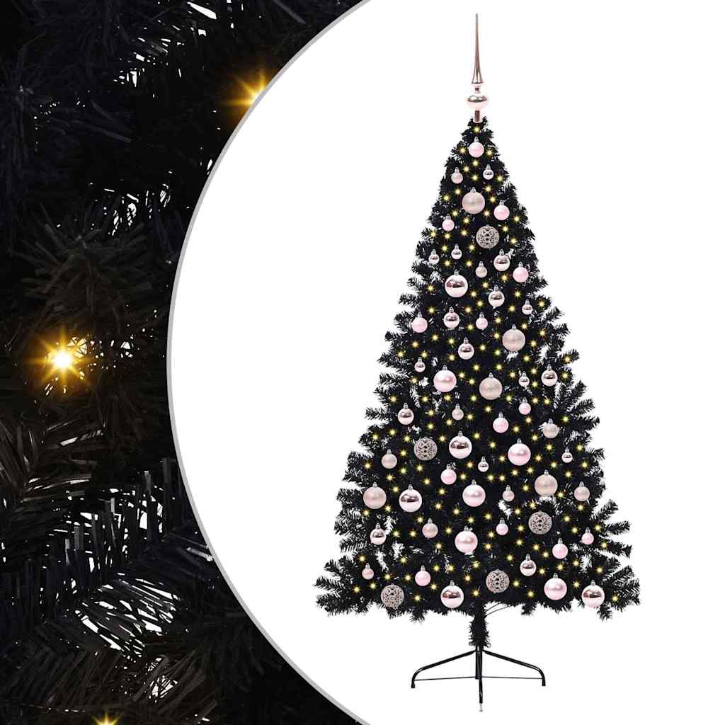 Sapin de Noël artificiel pré-éclairé Noir 180 cm PVC - XIOS