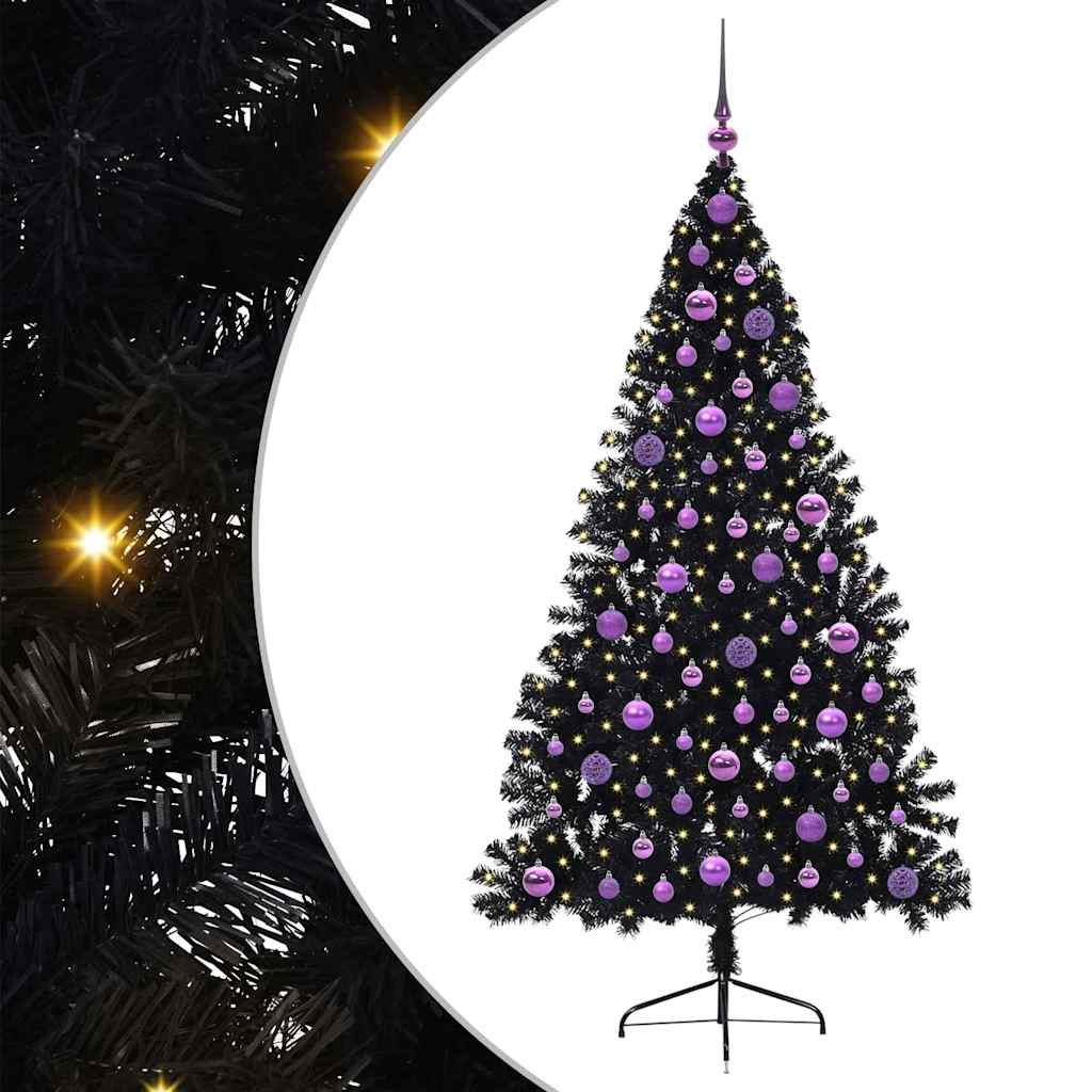 Sapin de Noël artificiel pré-éclairé Noir 180 cm PVC - XIOS