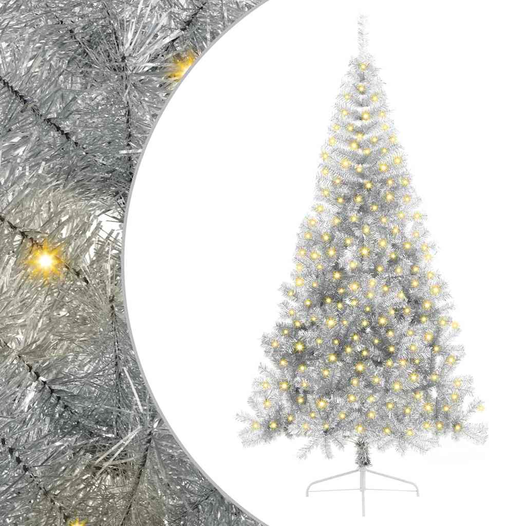 Sapin de Noël artificiel pré-éclairé Argent 210 cm PET