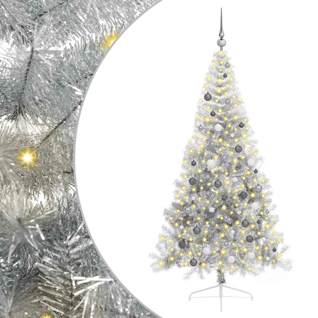 Sapin de Noël artificiel pré-éclairé Argent 210 cm PET