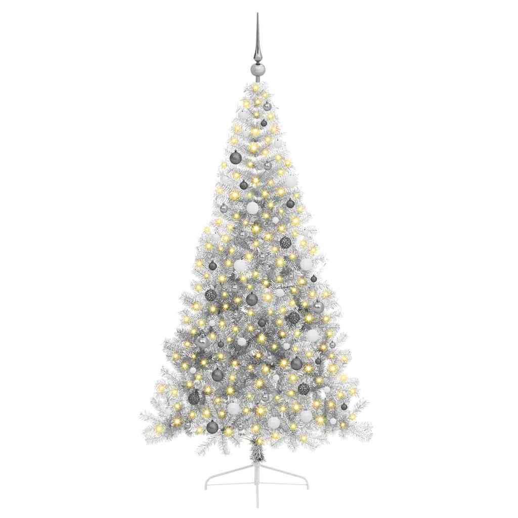 Sapin de Noël artificiel pré-éclairé Argent 210 cm PET