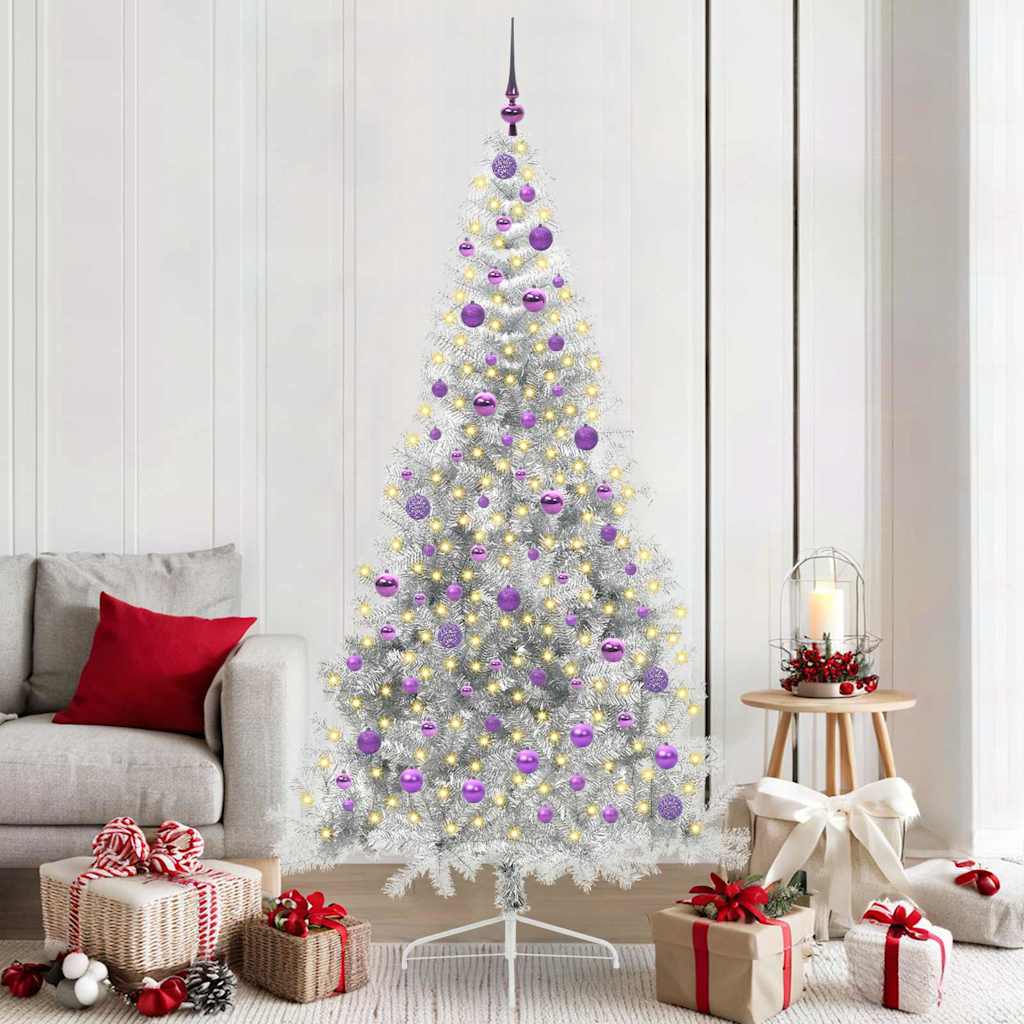 Sapin de Noël artificiel pré-éclairé Argent 210 cm PET - XIOS