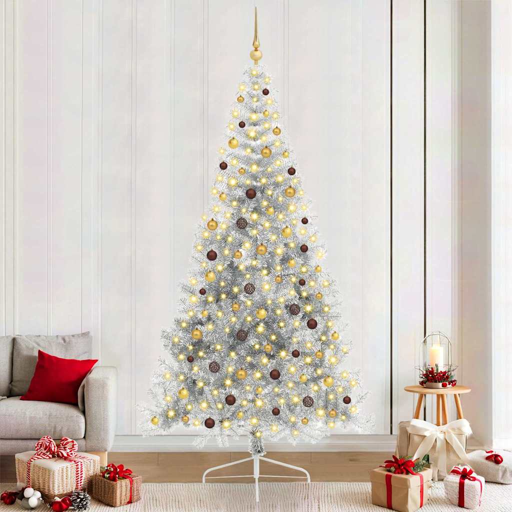 Sapin de Noël artificiel pré-éclairé Argent 240 cm PET