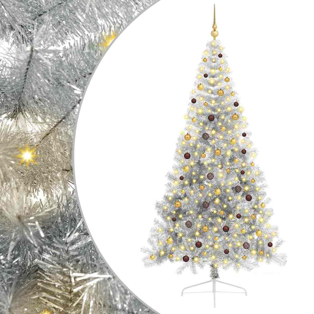 Sapin de Noël artificiel pré-éclairé Argent 240 cm PET