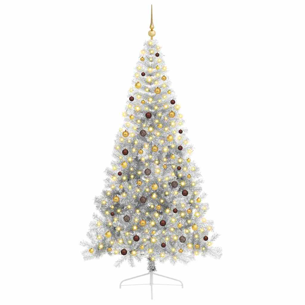Sapin de Noël artificiel pré-éclairé Argent 240 cm PET
