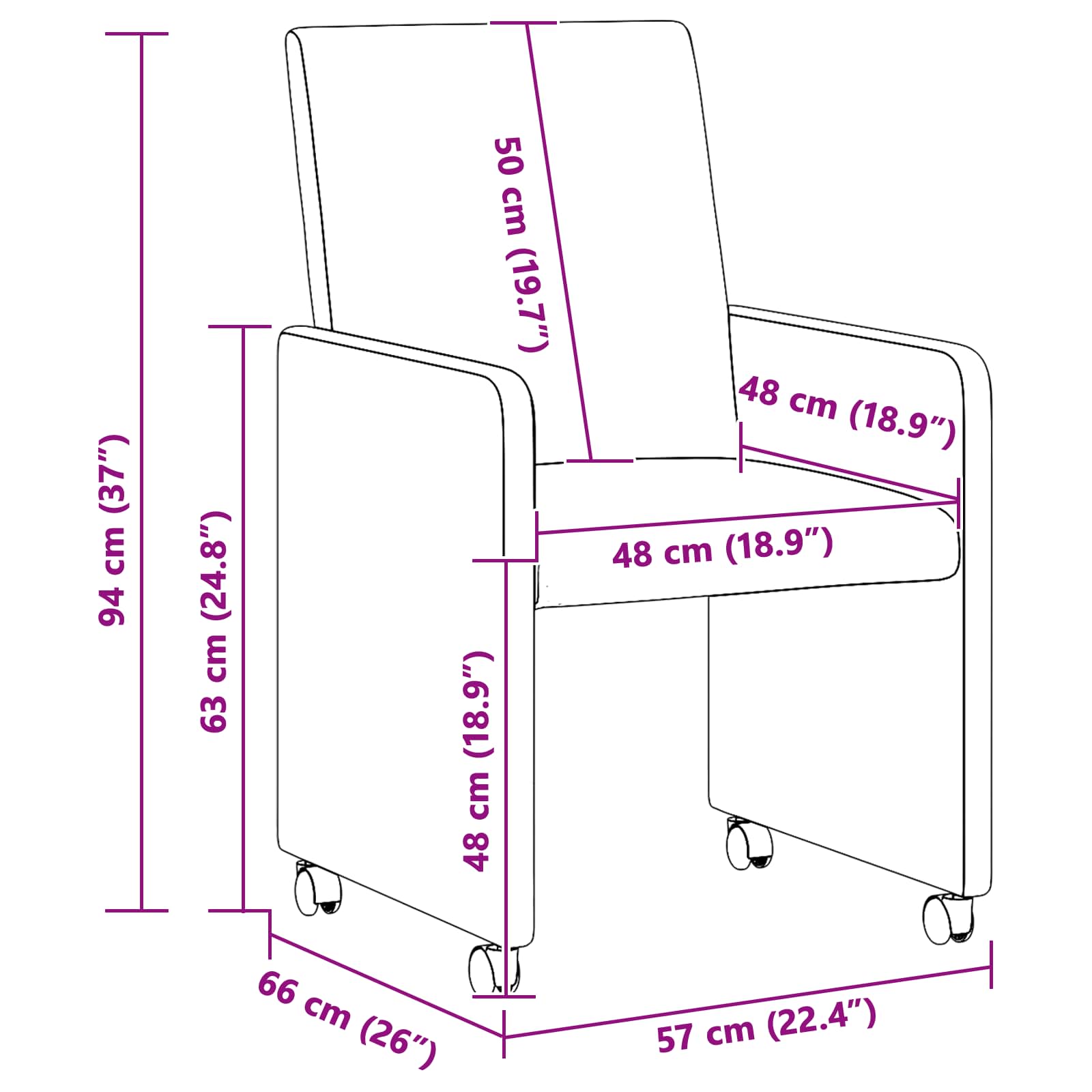 Chaises de Salle à Manger avec Roues 2 pc Simili cuir suédé