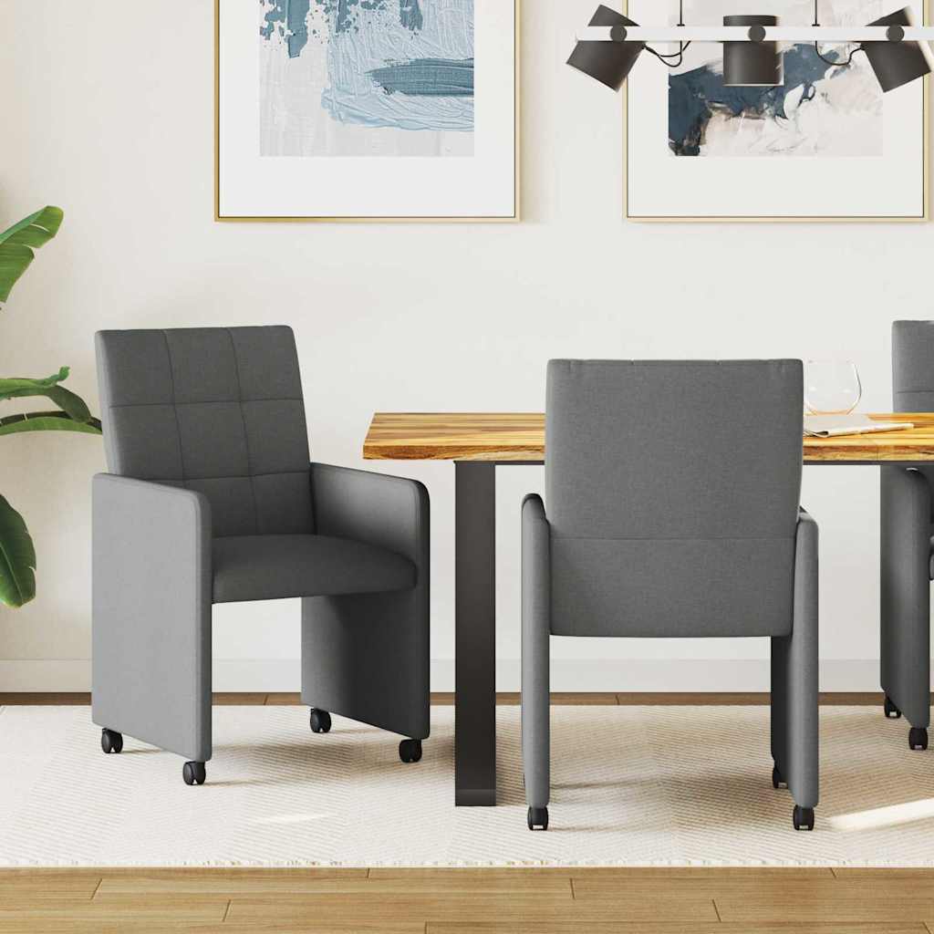 Chaises de Salle à Manger avec Roues 2 pcs Gris foncé tissu - XIOS