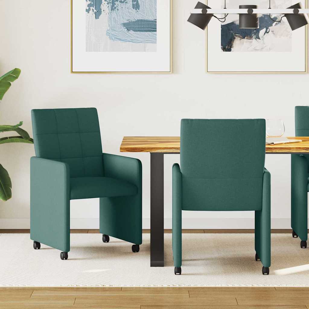 Chaises de Salle à Manger avec Roues 2 pcs Vert foncé tissu - XIOS
