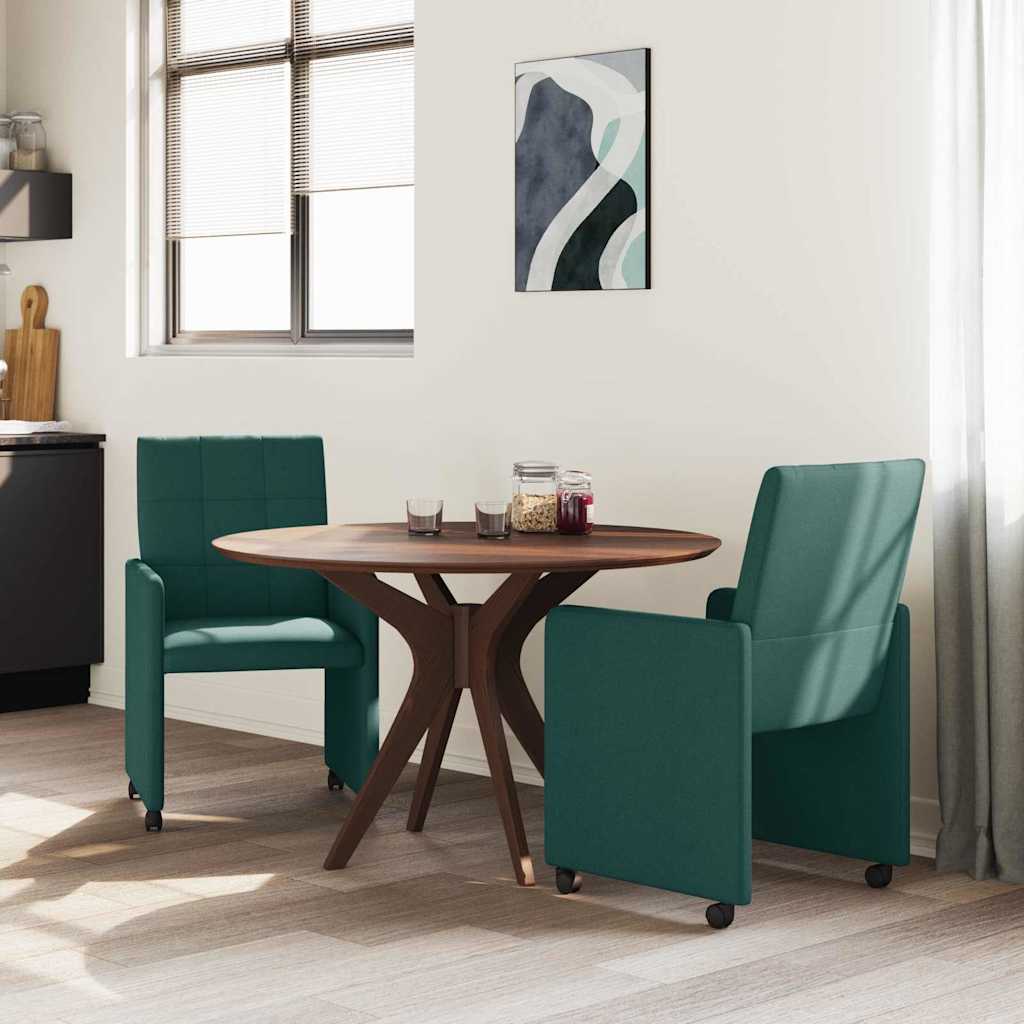 Chaises de Salle à Manger avec Roues 2 pcs Vert foncé tissu - XIOS