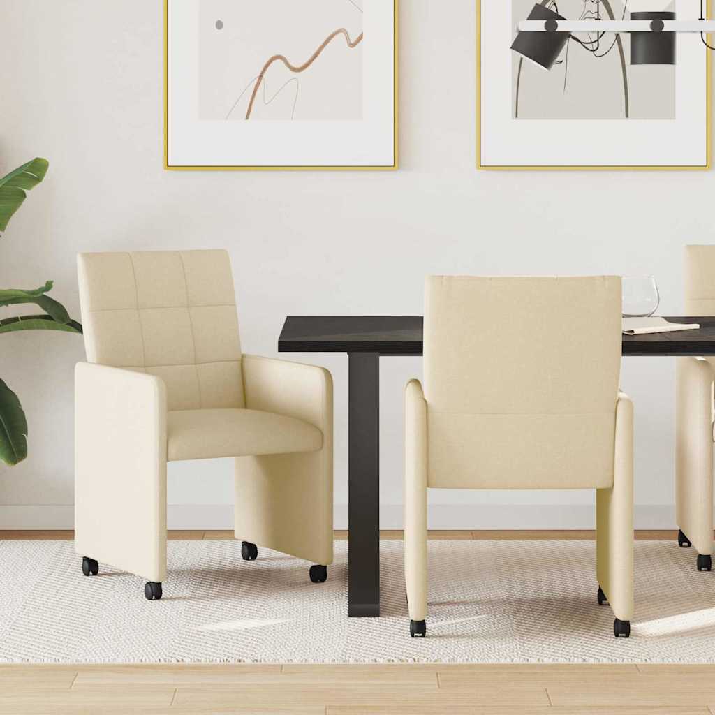 Chaises de Salle à Manger avec Roues 2 pcs Crème tissu - XIOS