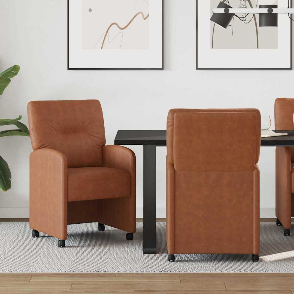 Chaises de Salle à Manger avec Roues 2 pcs Marron Simili cuir - XIOS