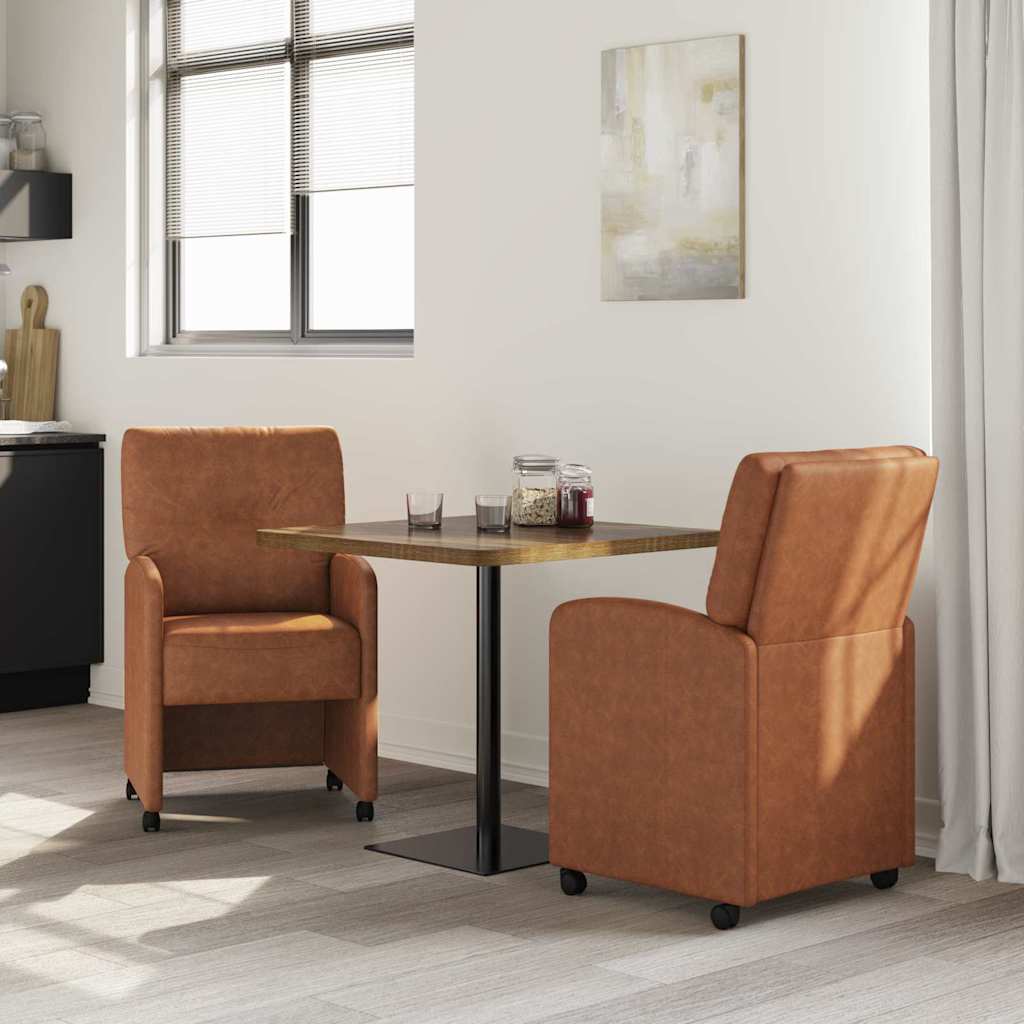 Chaises de Salle à Manger avec Roues 2 pcs Marron Simili cuir - XIOS