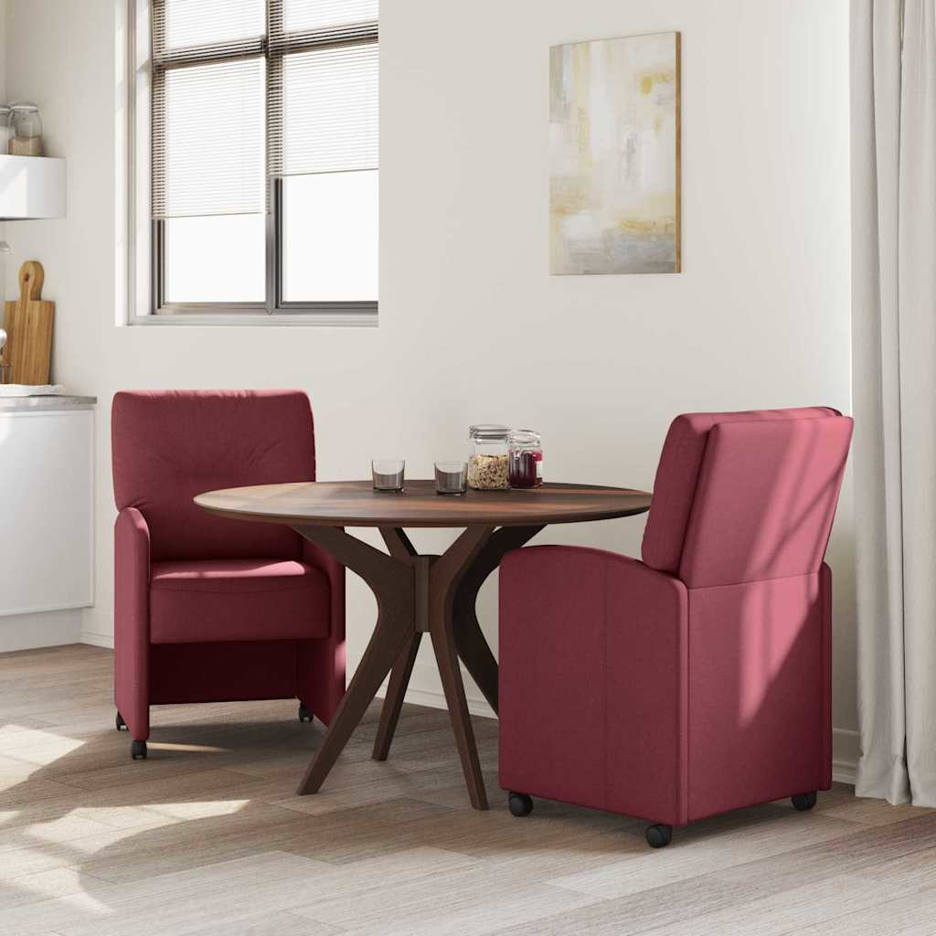 Chaises de Salle à Manger avec Roues 2 pcs Bordeaux tissu - XIOS