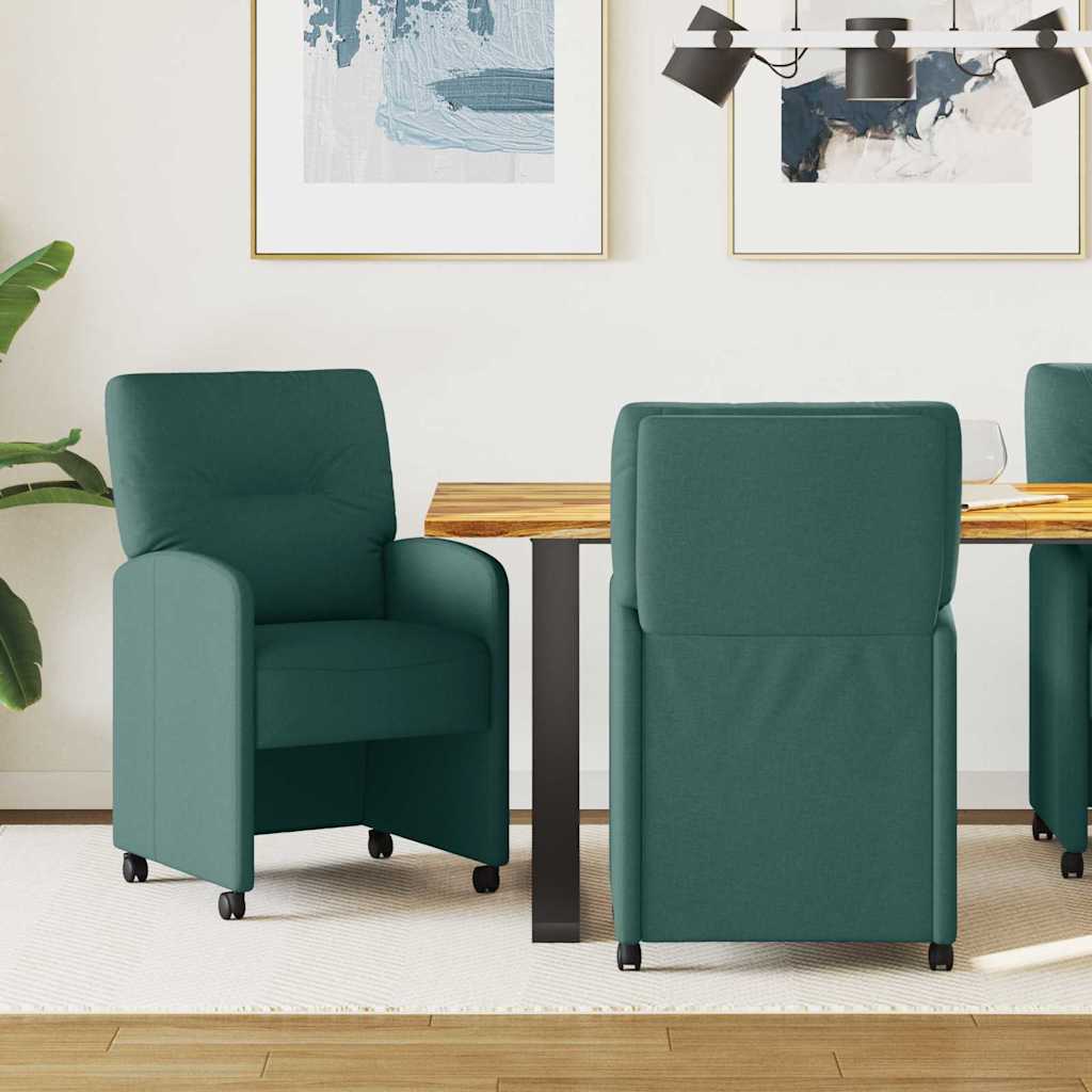 Chaises de Salle à Manger avec Roues 2 pcs Vert foncé tissu - XIOS