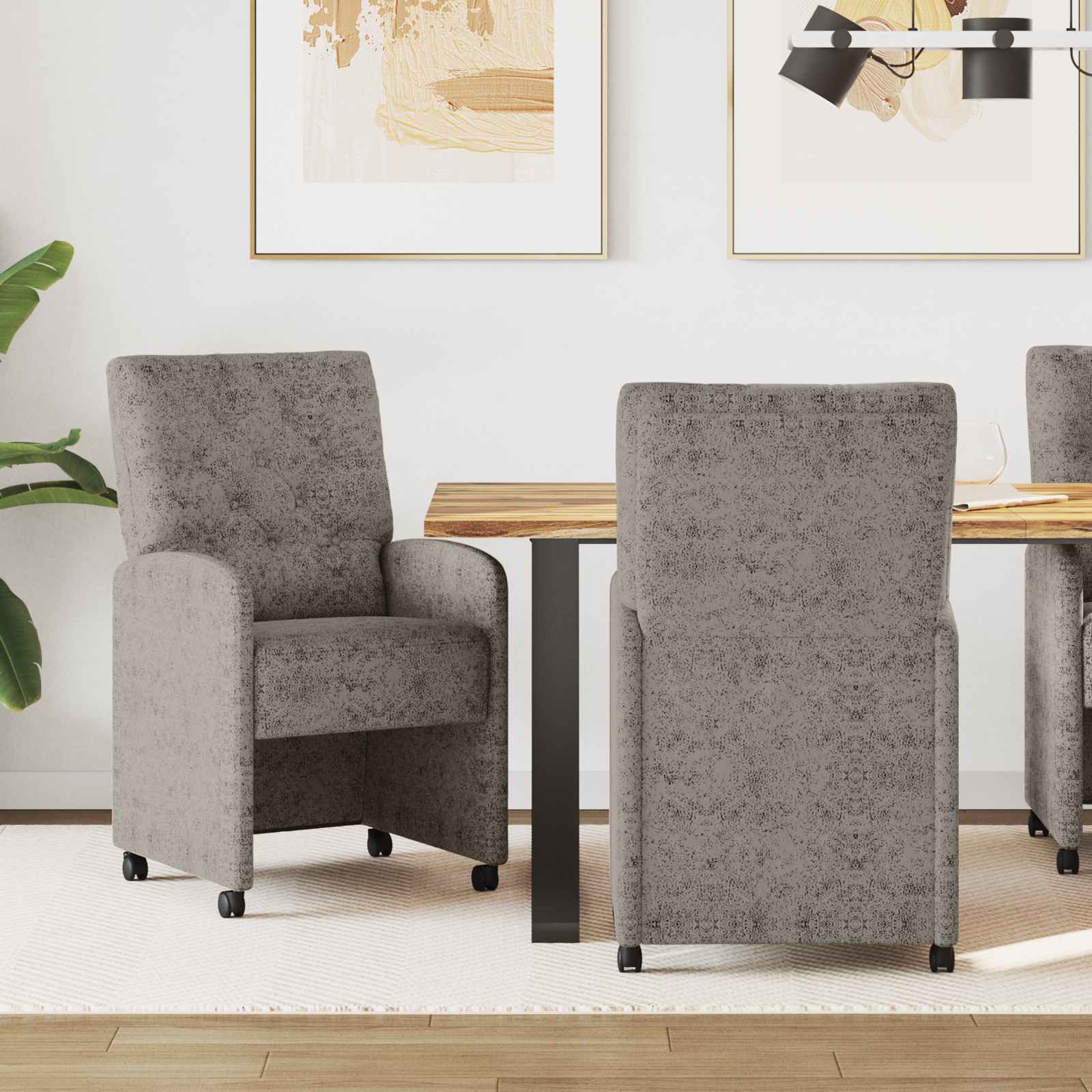 Chaises de Salle à Manger avec Roues 2 pc Simili daim