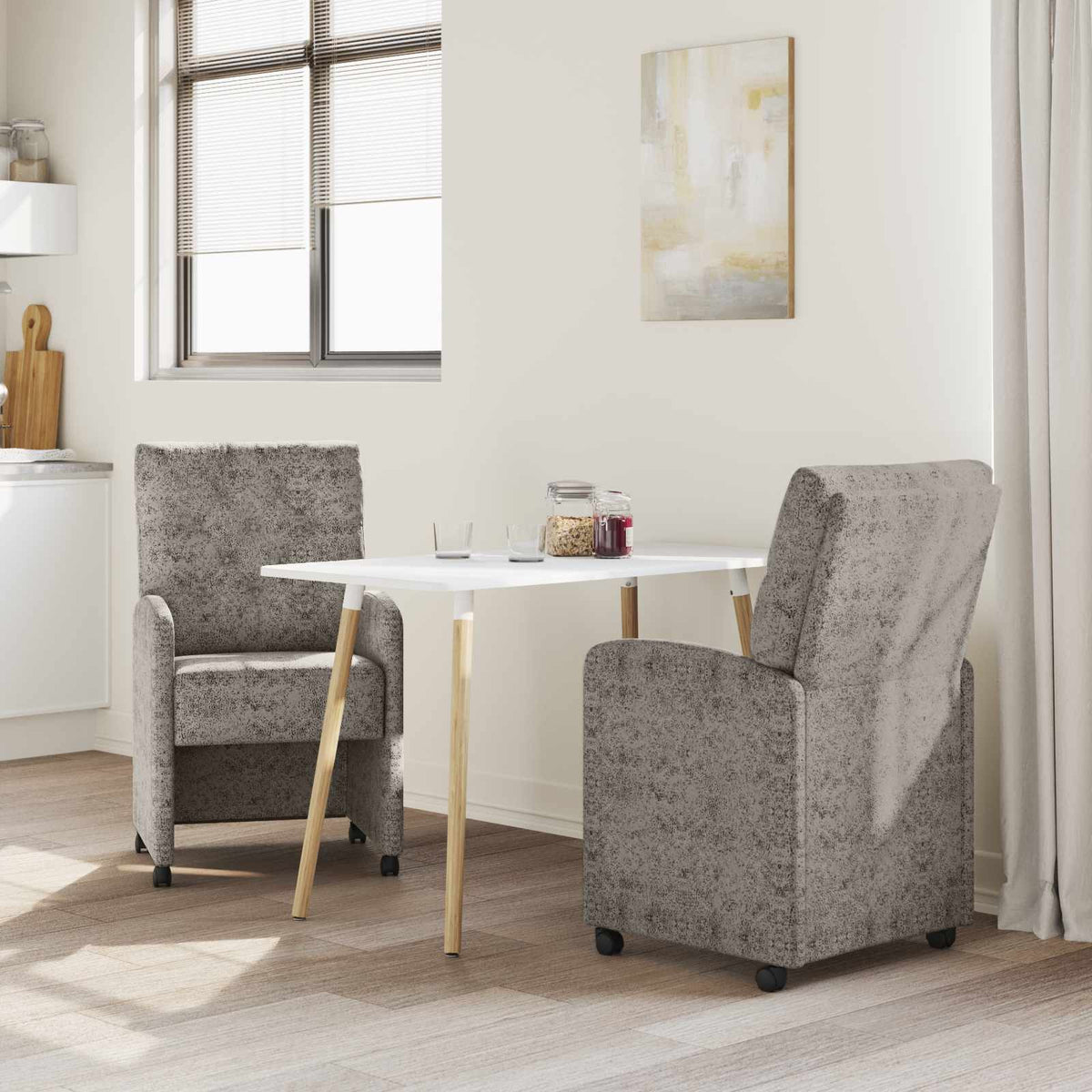 Chaises de Salle à Manger avec Roues 2 pc Simili daim