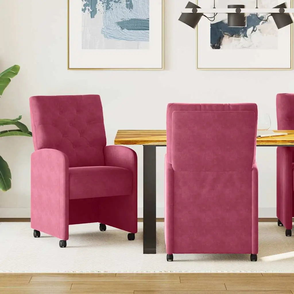 Chaises de Salle à Manger avec Roues 2 pc Velours Bordeaux - XIOS