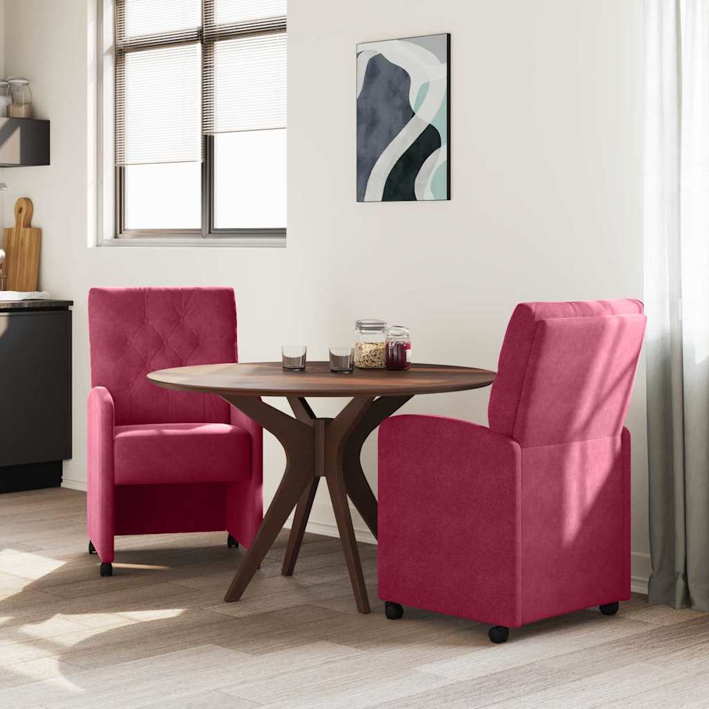 Chaises de Salle à Manger avec Roues 2 pcs Bordeaux Velours - XIOS