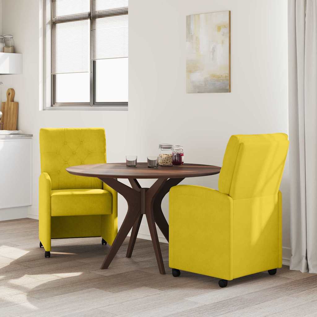 Chaises de Salle à Manger avec Roues 2 pcs Jaune Velours - XIOS