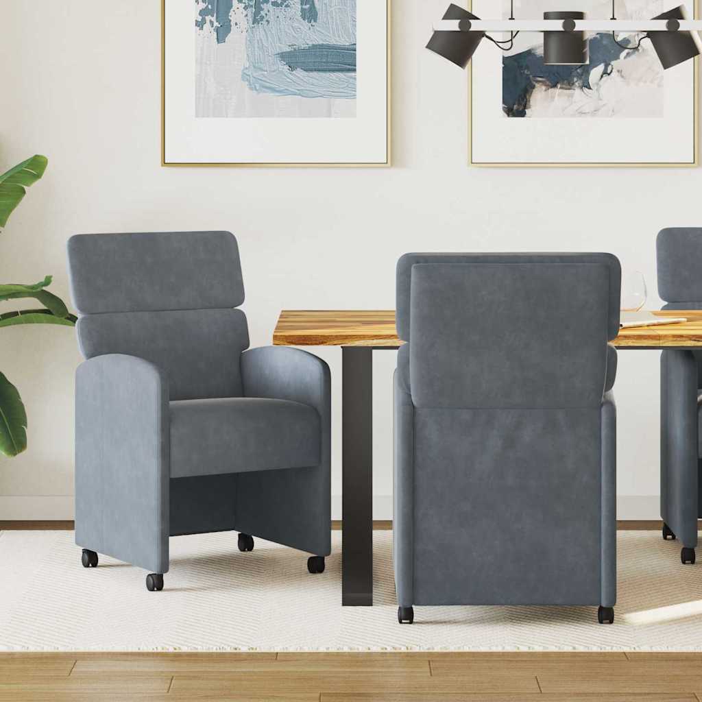 Chaises de Salle à Manger avec Roues 2 pcs Gris foncé Velours - XIOS