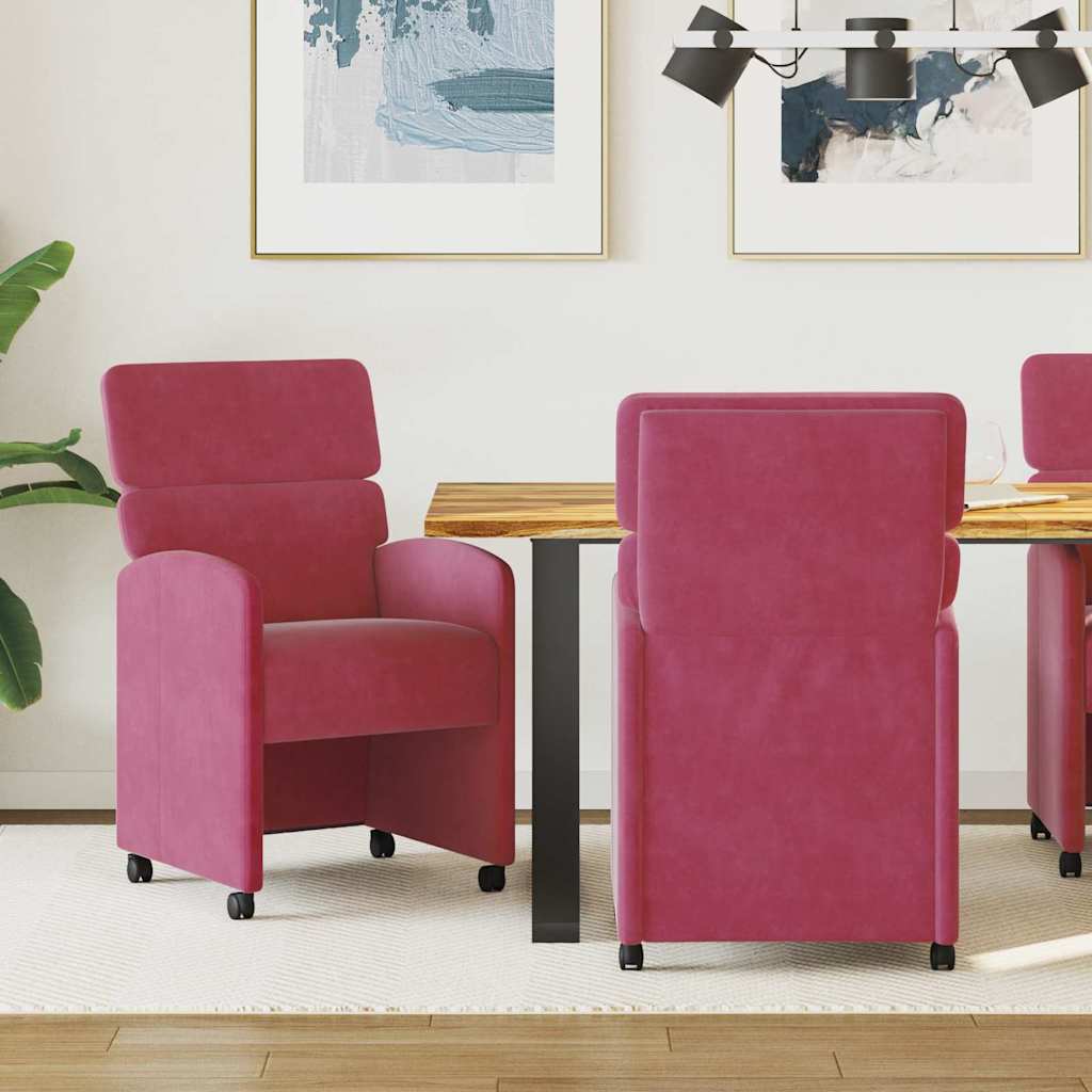 Chaises de Salle à Manger avec Roues 2 pcs Bordeaux Velours - XIOS