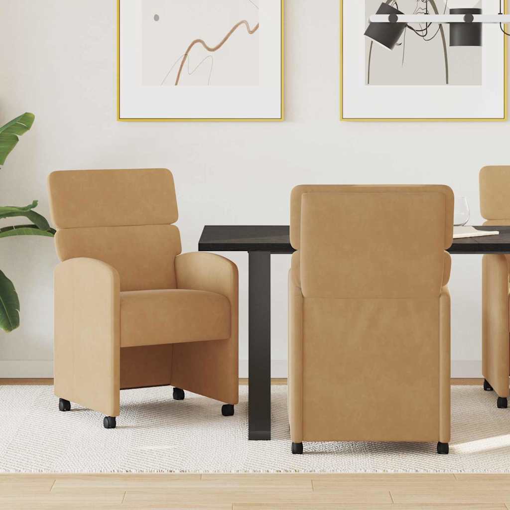 Chaises de Salle à Manger avec Roues 2 pcs Marron Velours - XIOS