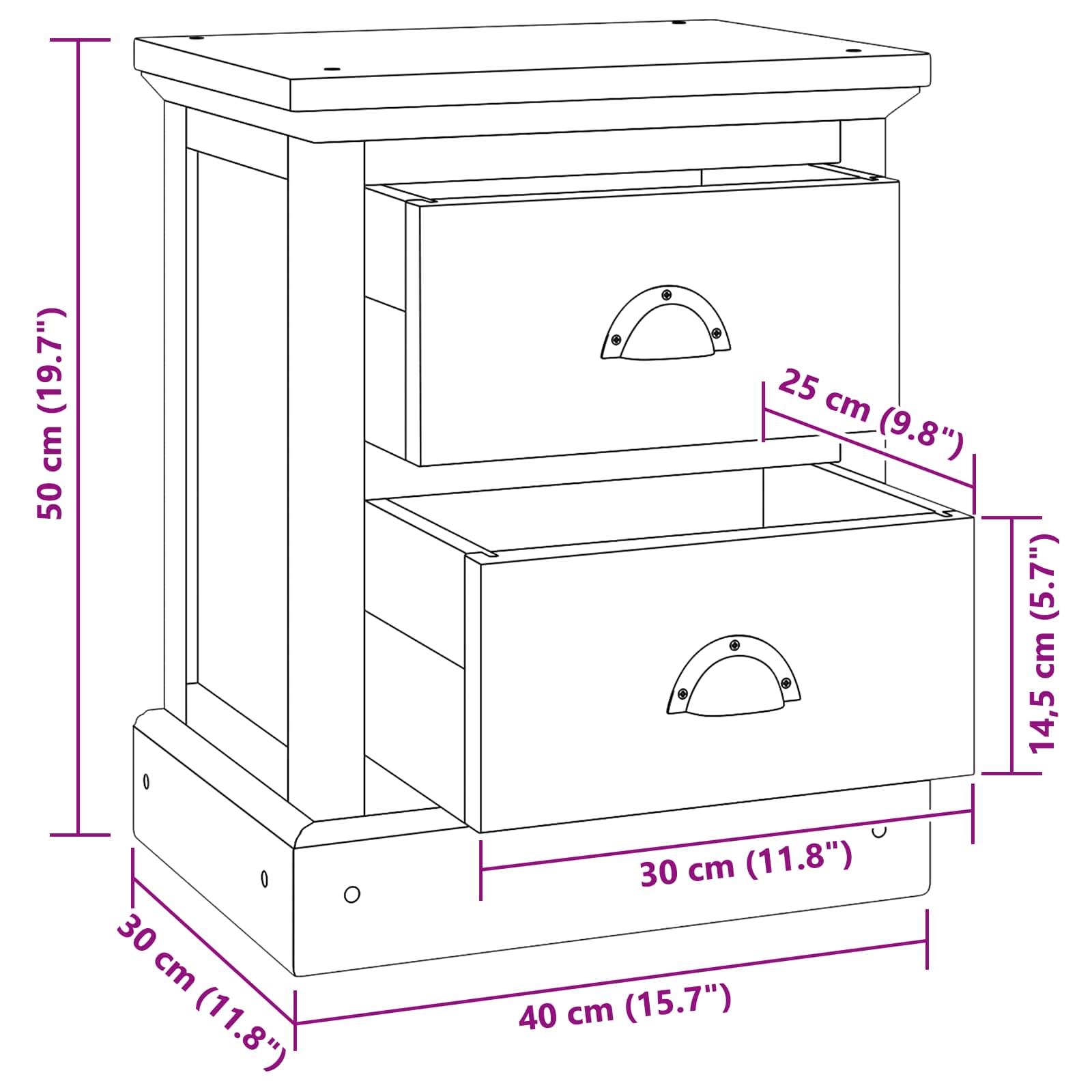 Table de chevet Naturel 40 x 30 x 50 cm Bois de teck massif - XIOS