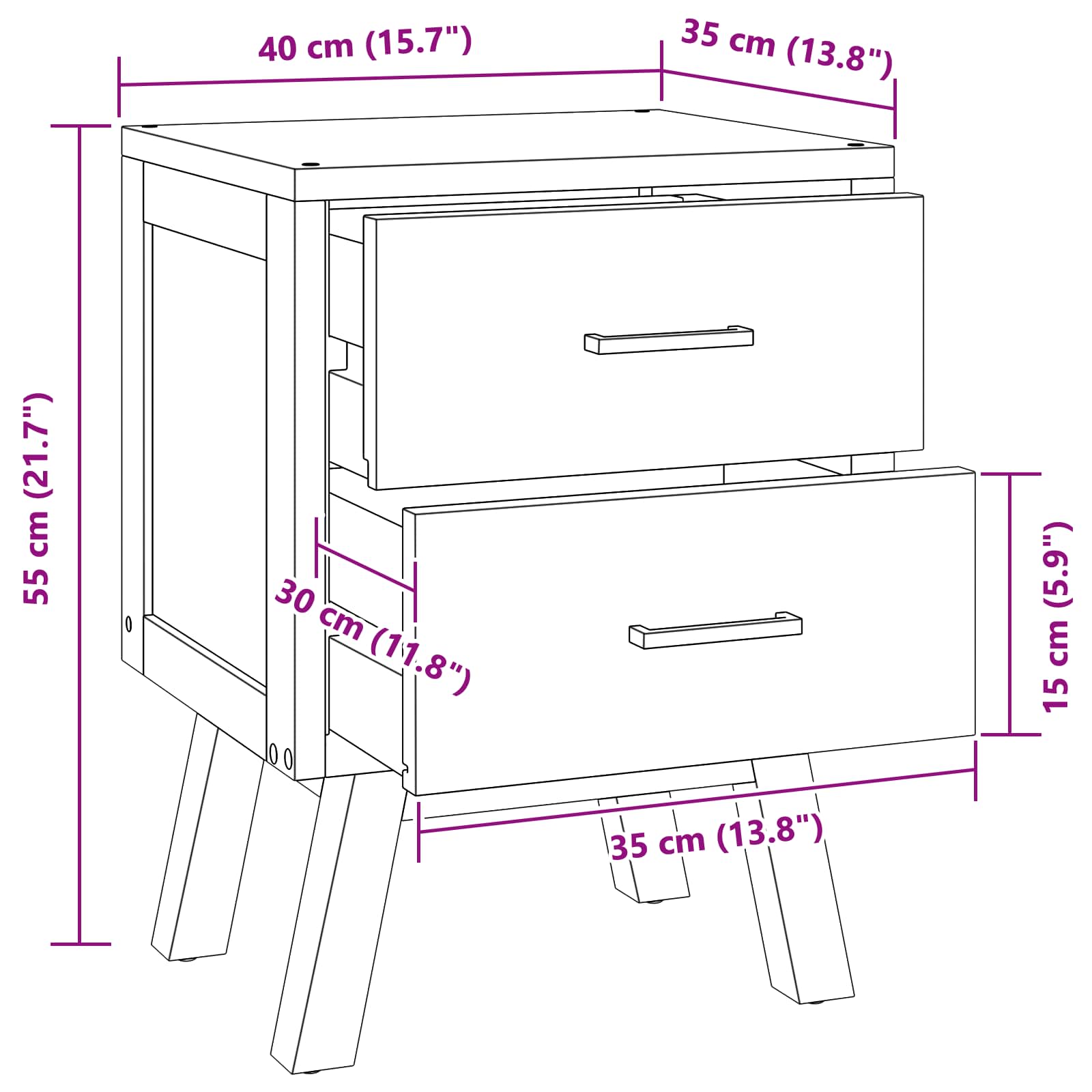 Table de chevet Naturel 40 x 35 x 55 cm Bois de teck massif - XIOS