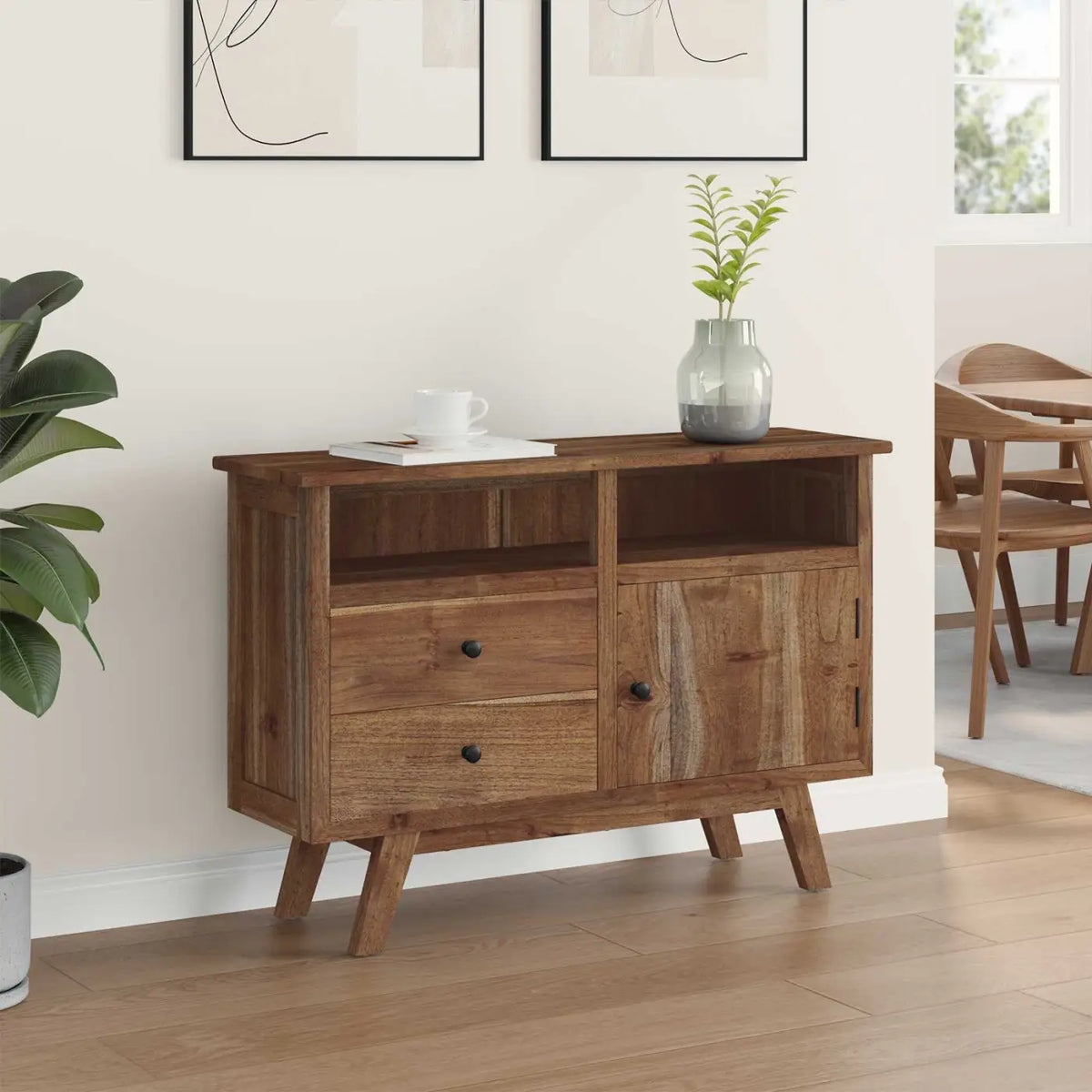 Buffet Naturel 100 x 30 x 68 cm Bois de teck massif - XIOS